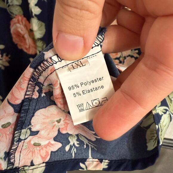 SHEIN Curve 1x Dark Blue Floral Dress Women Knee Shin Length Plus Size Gown - Picture 4 of 4